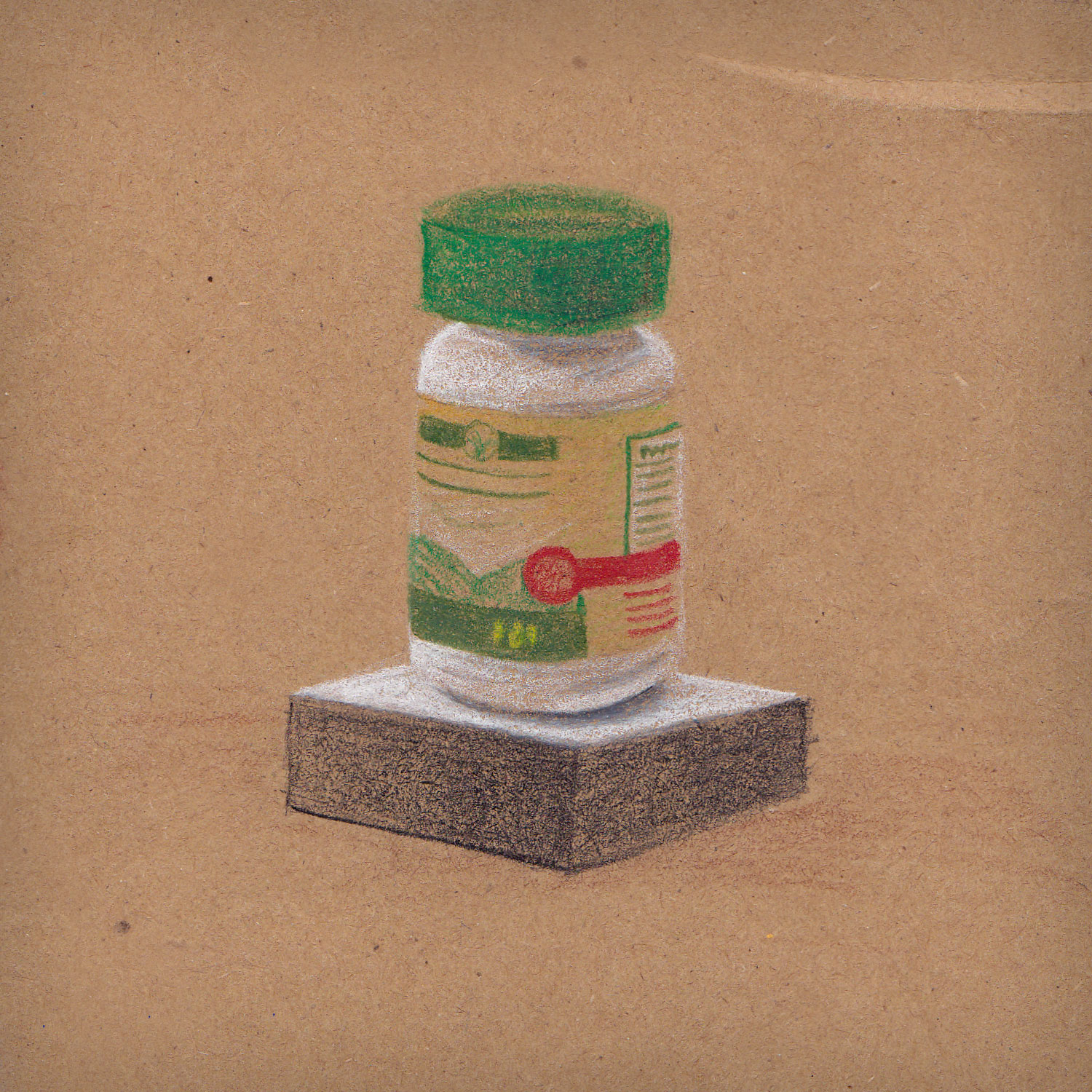 colored pencil drawing of a vitamin bottle