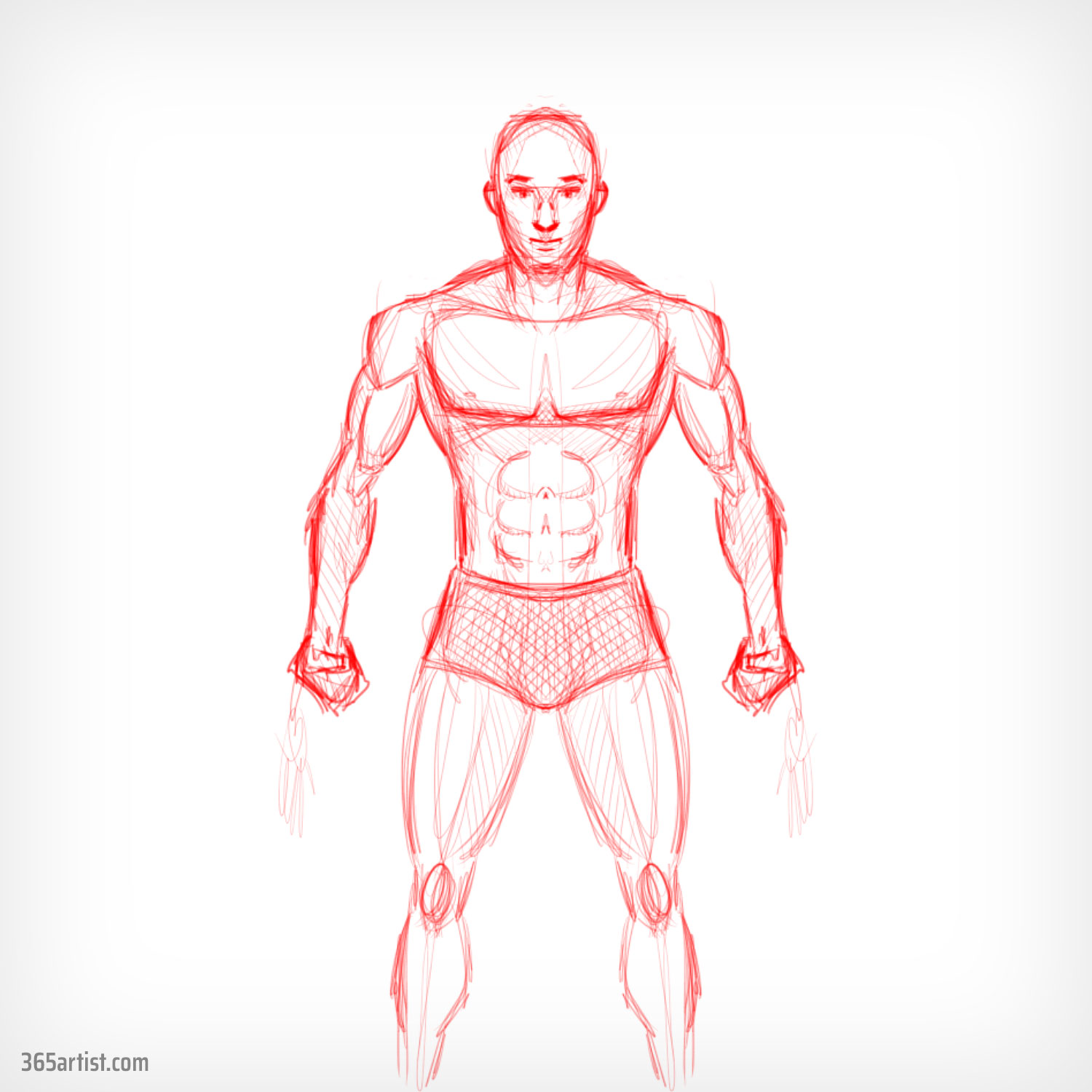 drawing of muscle man