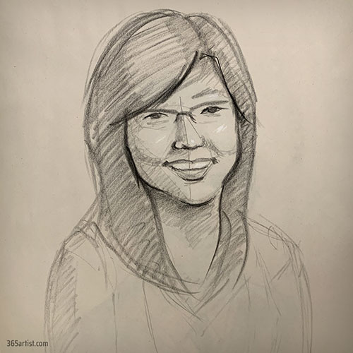 sketch of an asian woman