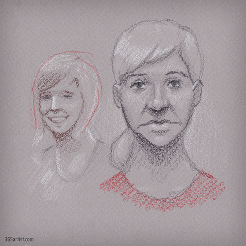 portrait studies on gray paper