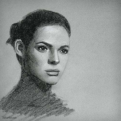 pensive charcoal portrait drawing