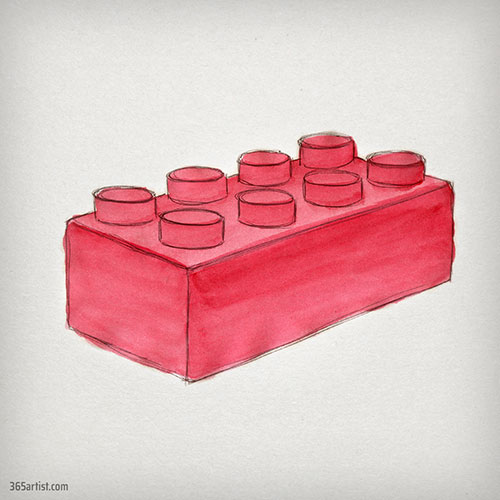 watercolor painting of lego brick
