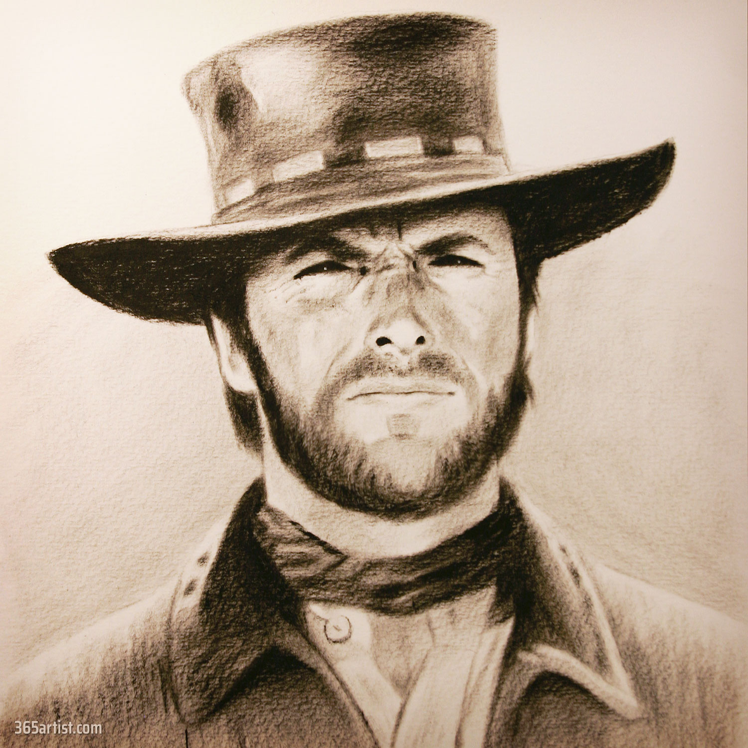 Clint Eastwood dry brush painting