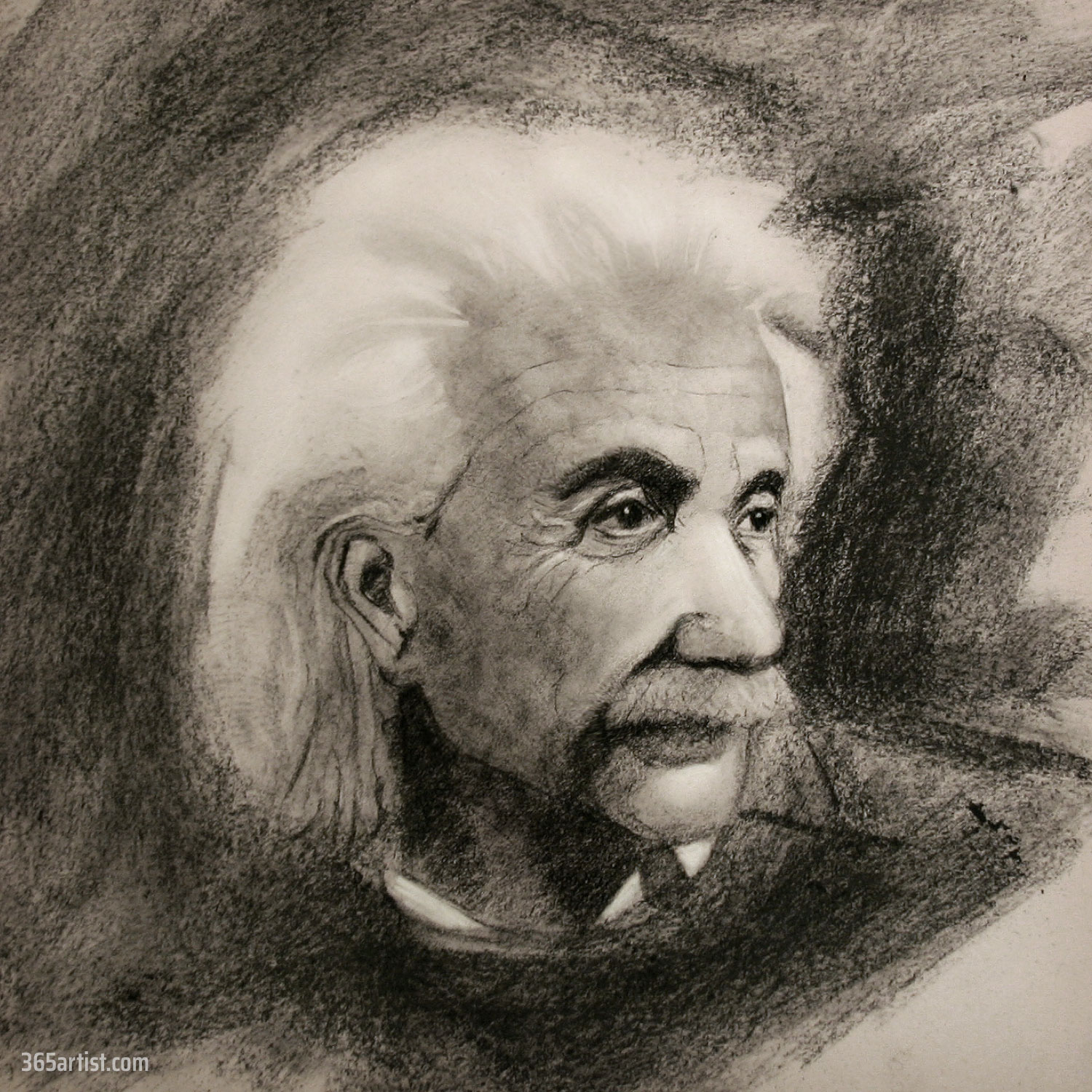 charcoal portrait drawing ofo Albert Einstein