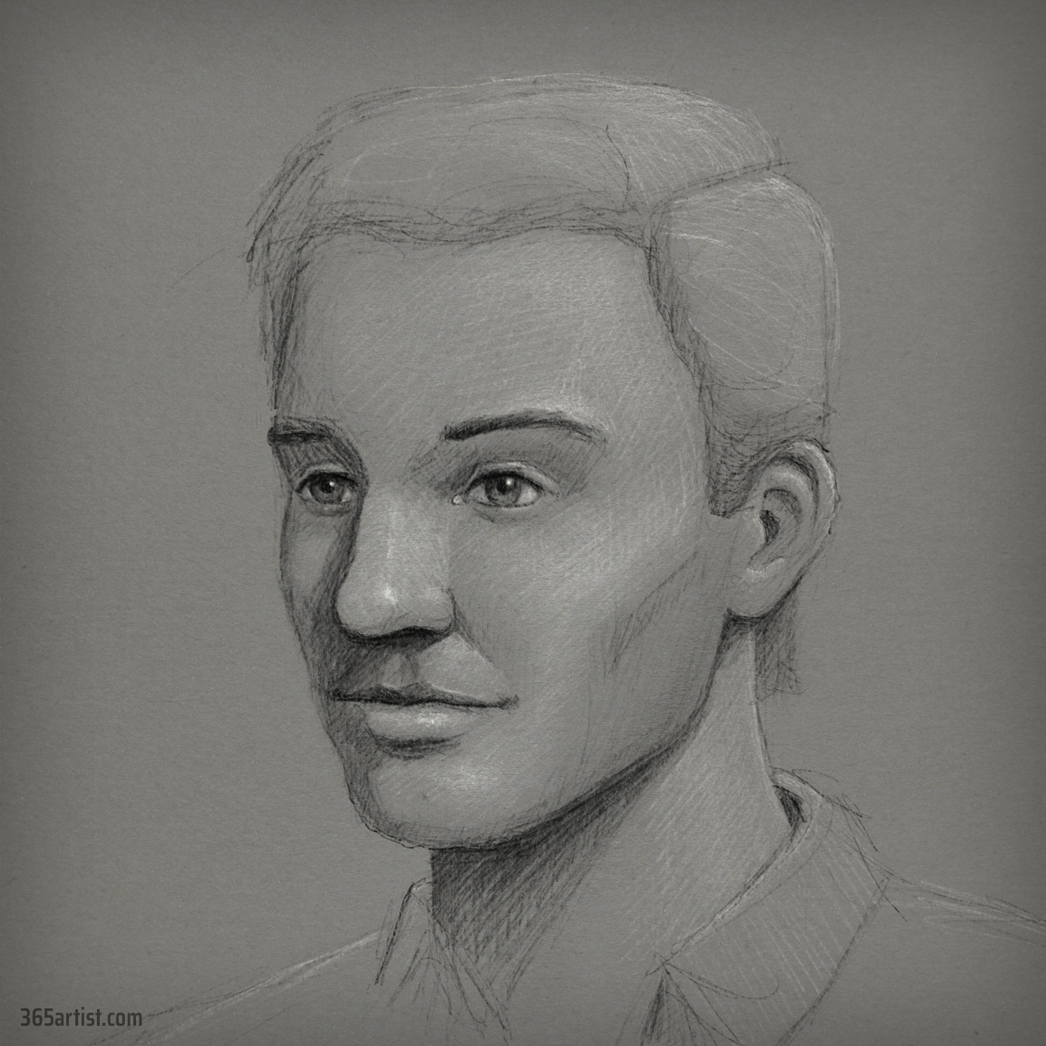 digital portrait drawing on gray paper