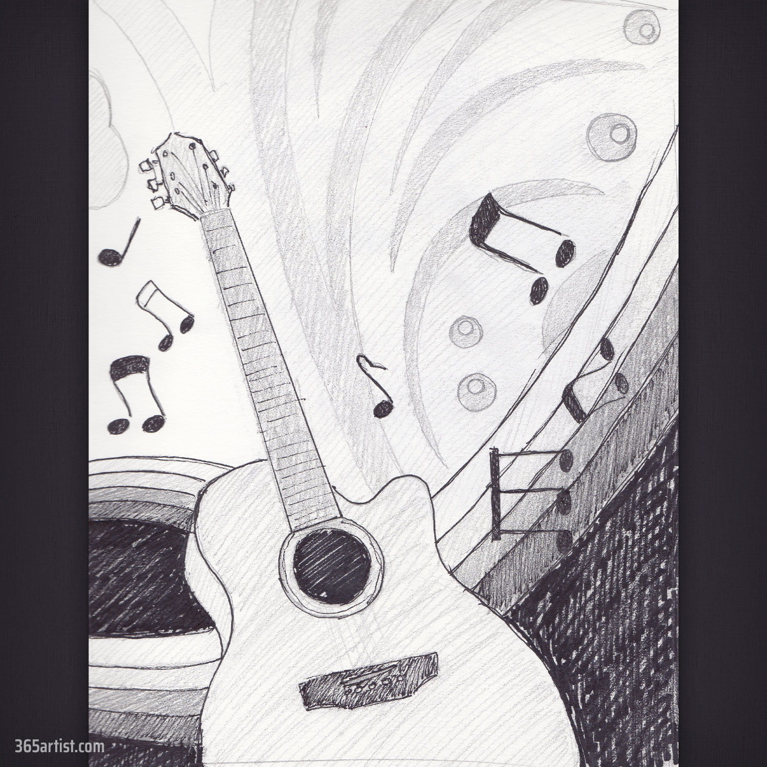 drawing of guitar music