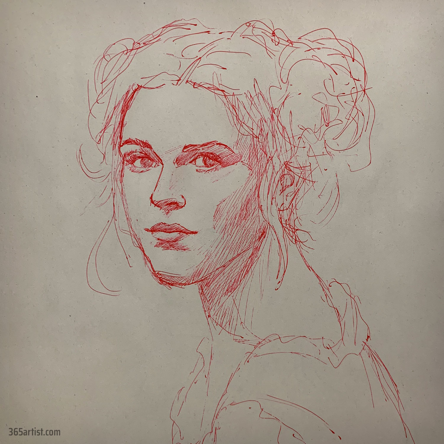 red pen portrait drawing