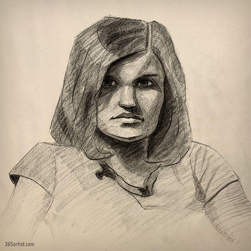 female portrait charcoal drawing