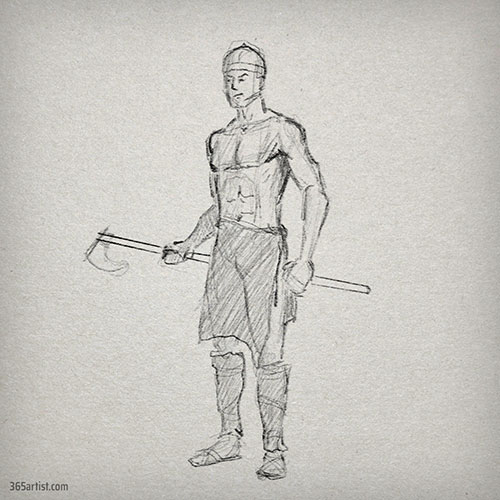 drawing of a barbarian warrior