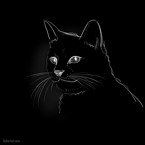 drawing of a black cat
