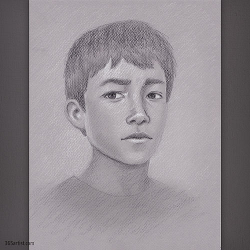 charcoal portrait drawing of boy