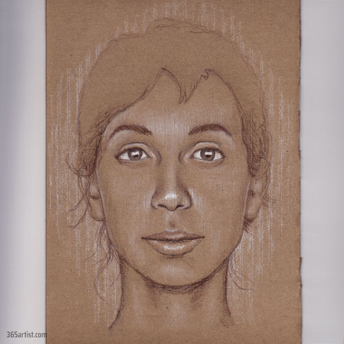 portrait drawing on cardboard