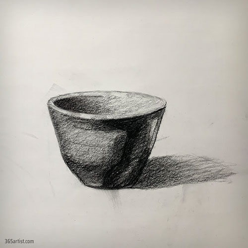 charcoal drawing of a bowl
