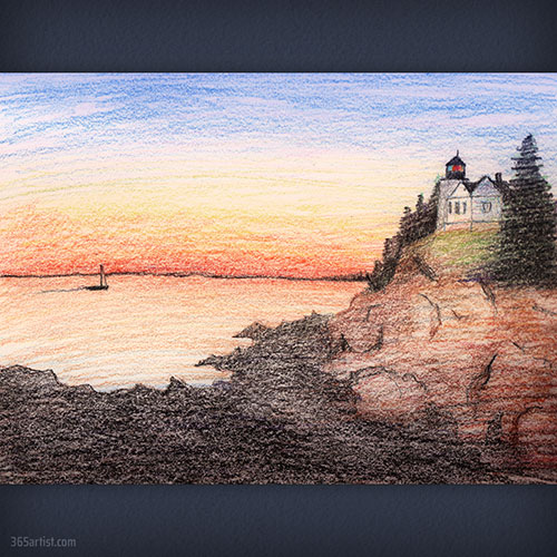 colored pencil drawing of a lighthouse