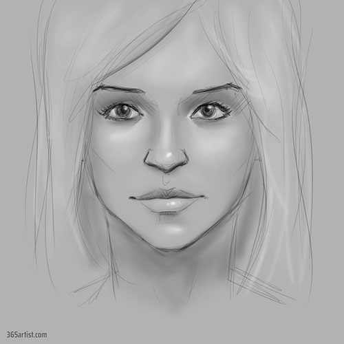 digital sketch of woman portrait