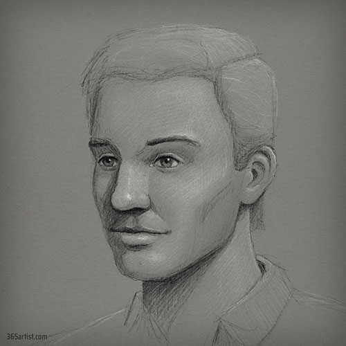 digital portrait drawing on gray paper