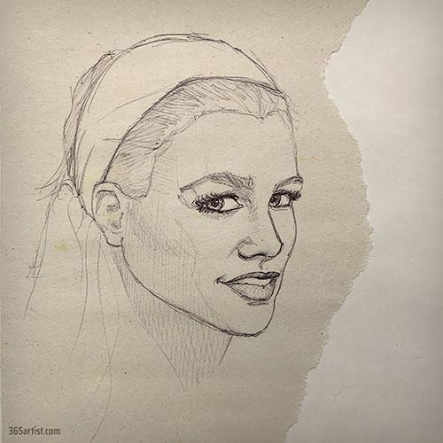 female pen portrait drawing