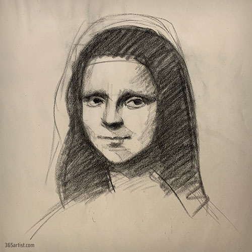 charcoal drawing of Mona Lisa