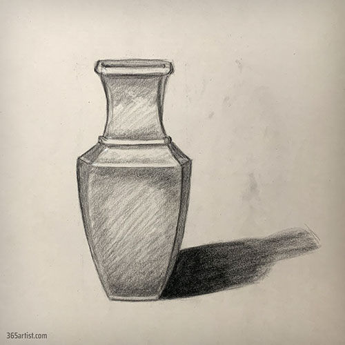 charcoal drawing of a vasee