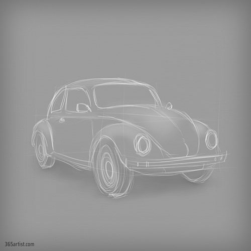 drawing of vw bug car